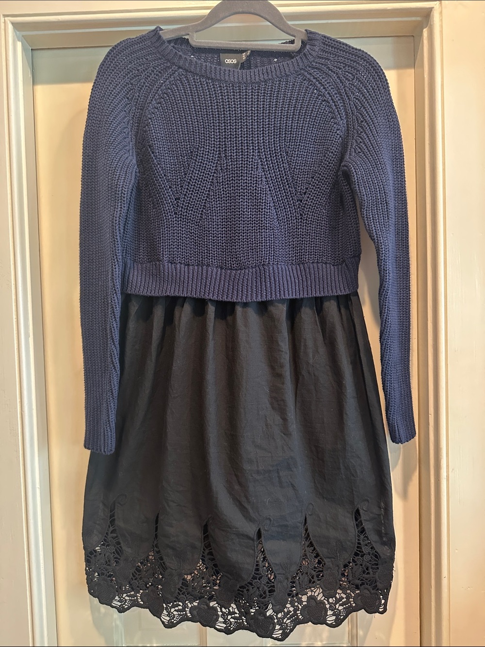ASOS navy cropped crewneck knit sweater